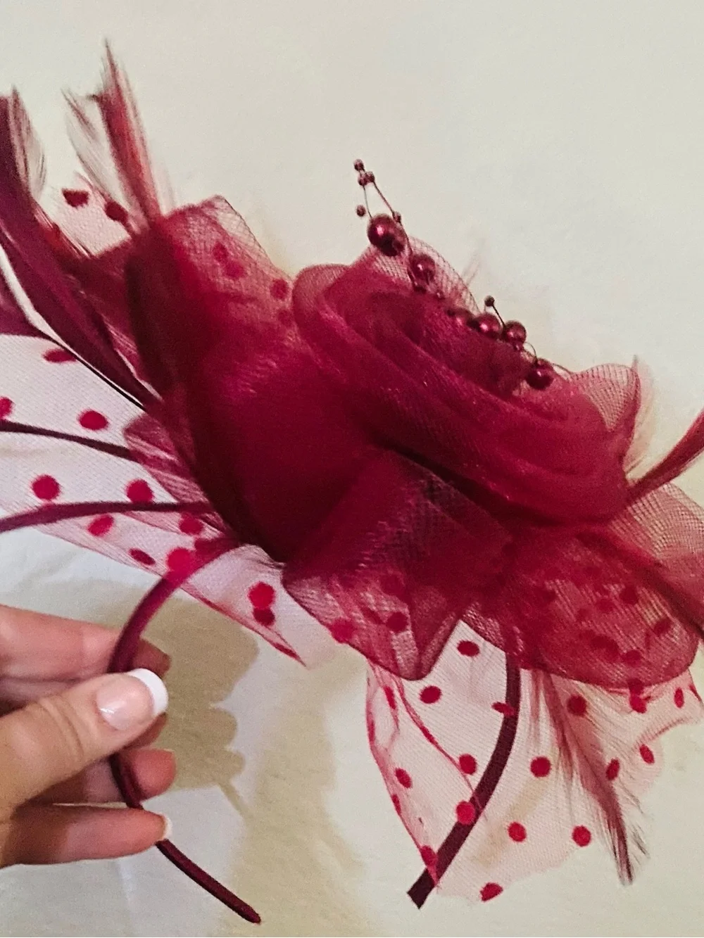 New Handmade Burgundy Fascinator with feathers